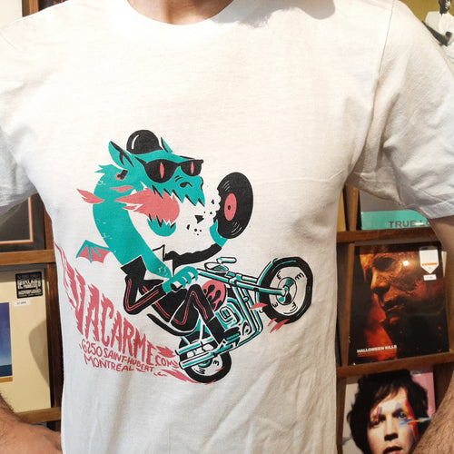 T-SHIRT - Dragon sur une moto qui crache du feu en mangeant un vinyle (T-Shirt)